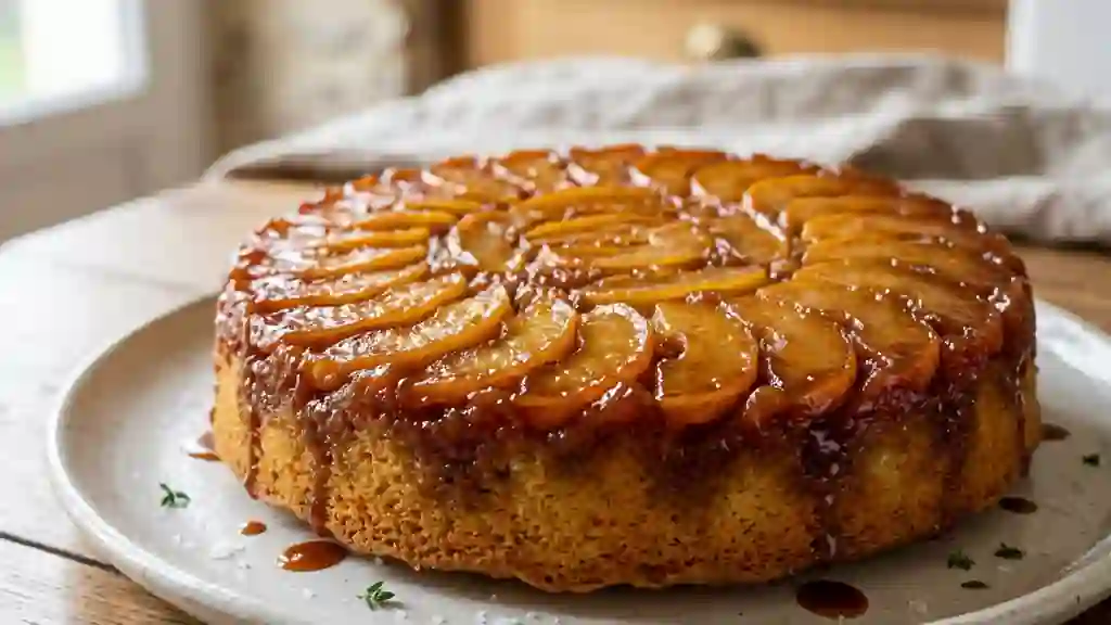 Gâteau aux pommes renversé et caramélisé - Photo de présentation