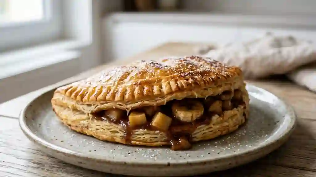 Chausson feuilleté à la pomme et banane rôtie - Photo de présentation