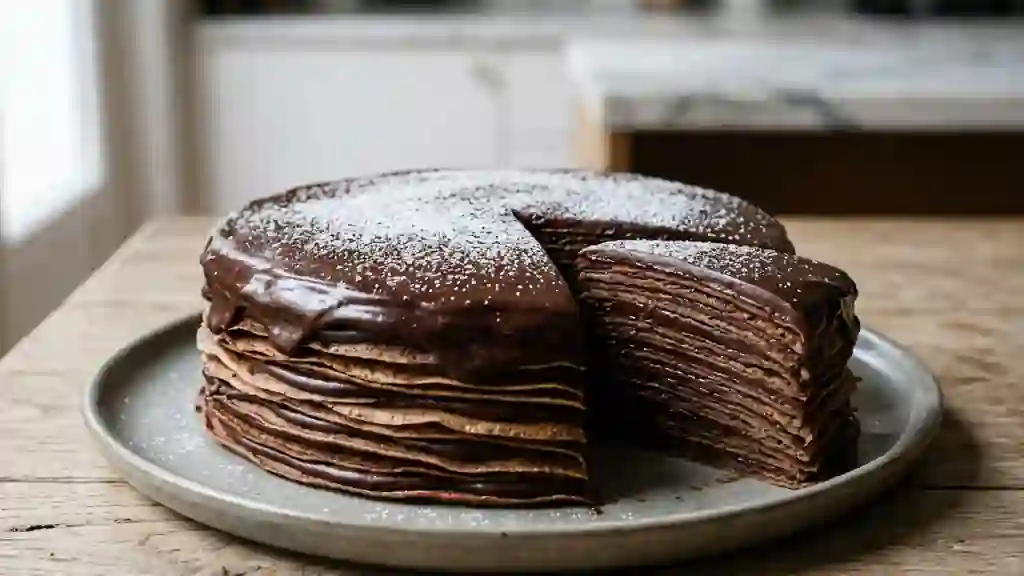 Gâteau de crêpes à la ganache fondante - Photo de présentation