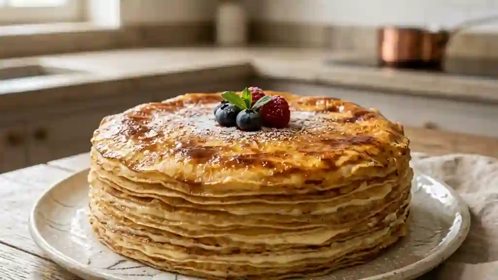 Mille-feuille de crêpes au fromage onctueux - Photo de présentation