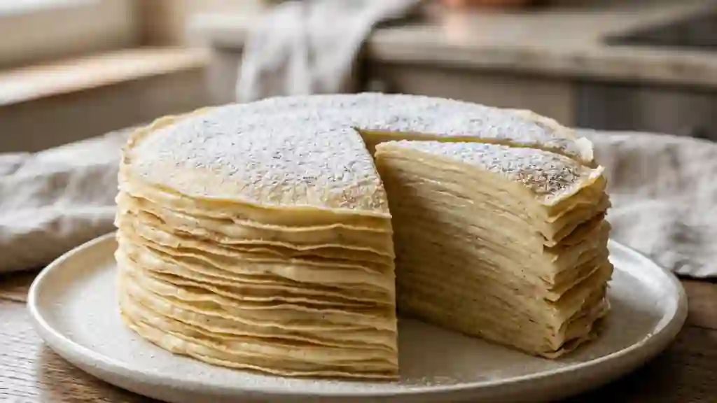 Gâteau de crêpes onctueux à la vanille - Photo de présentation