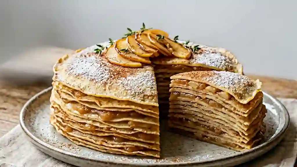 Gâteau de crêpes fondant à la pomme - Photo de présentation