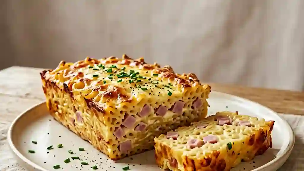 Gâteau de pâtes au jambon fondant et doré - Photo de présentation