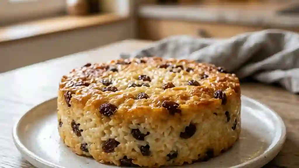 Gâteau de riz crémeux à la vanille et raisins - Photo de présentation