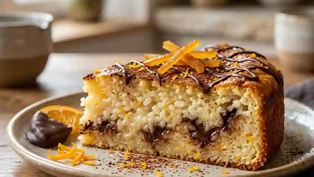 Gâteau de riz crémeux orange et chocolat - Photo de présentation
