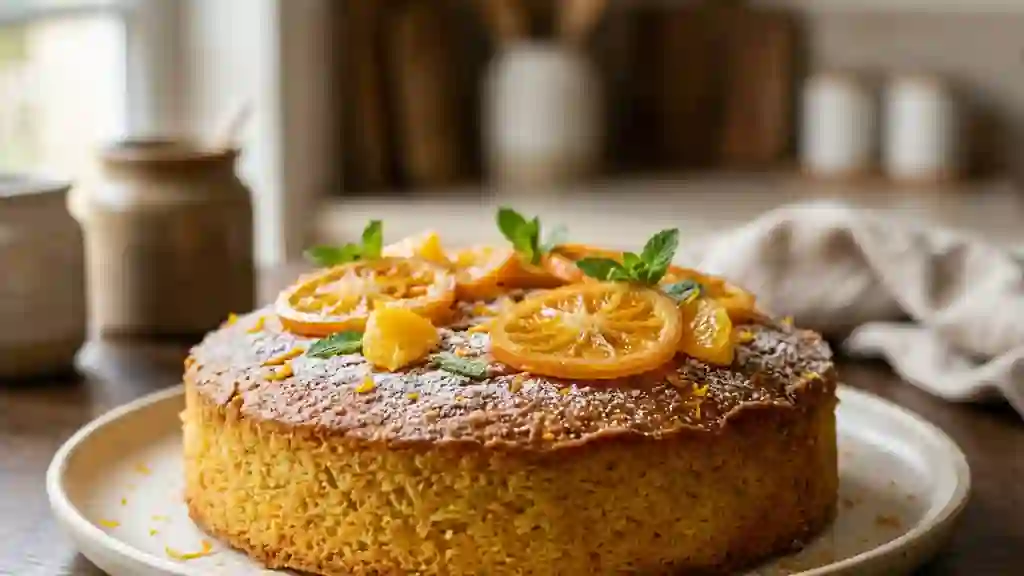 Gâteau fondant à l'orange et zestes frais - Photo de présentation
