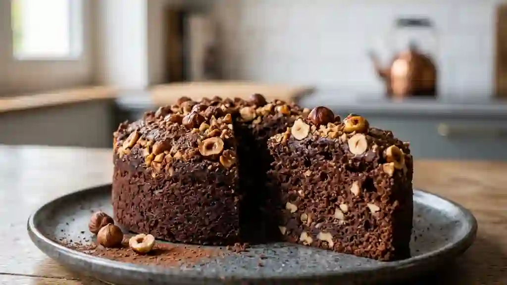 Gâteau fondant cacao et noisettes croquantes - Photo de présentation