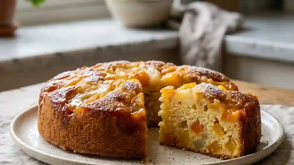 Gâteau fondant aux fruits au sirop et vanille - Photo de présentation