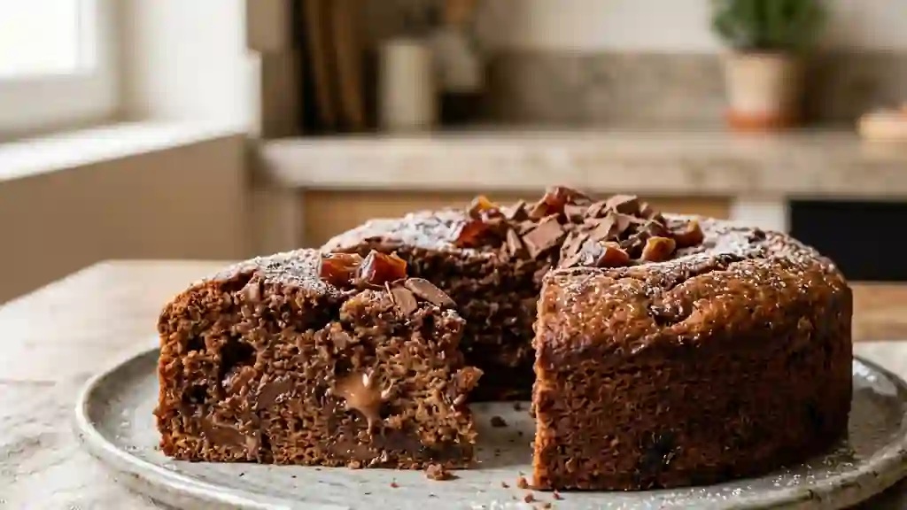 Gâteau fondant dattes et chocolat au lait - Photo de présentation