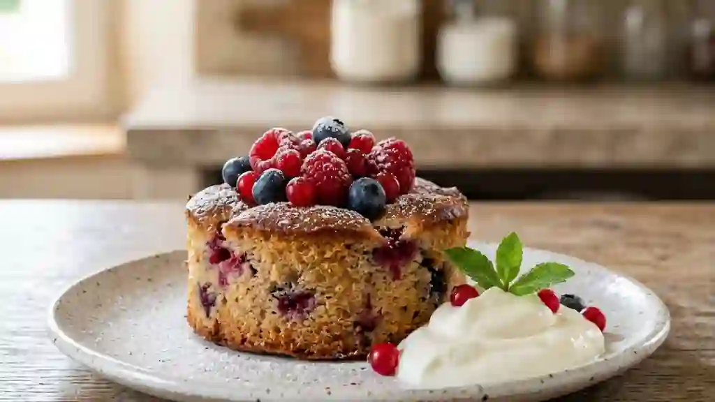 Moelleux aux fruits rouges et crème fraîche - Photo de présentation