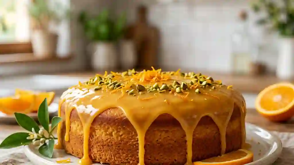 Gâteau fondant à l'orange et glaçage liqueur - Photo de présentation