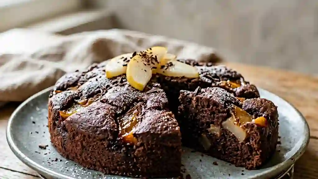 Moelleux fondant chocolat poire au yaourt - Photo de présentation