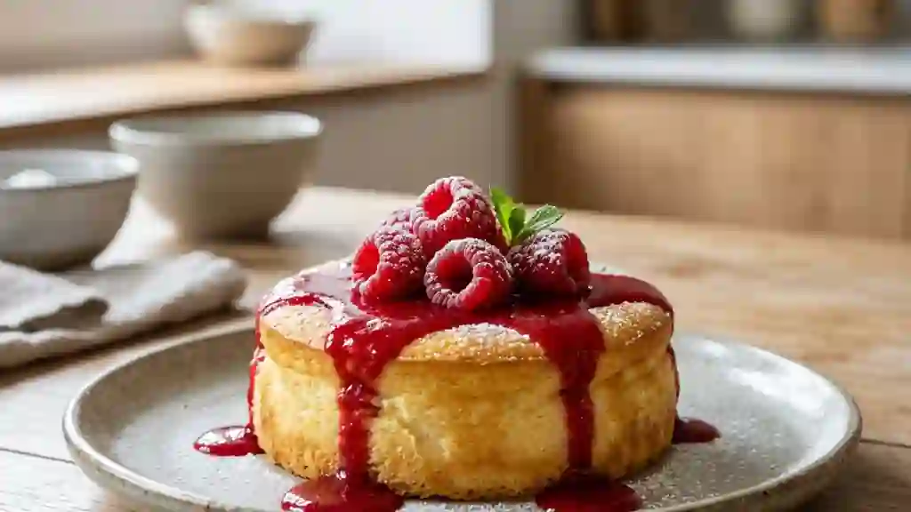 Gâteau nuage au fromage blanc et framboises - Photo de présentation