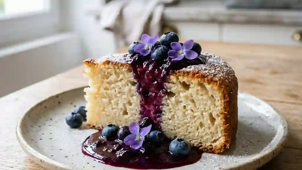 Gâteau yaourt aérien au coulis de bleuets - Photo de présentation