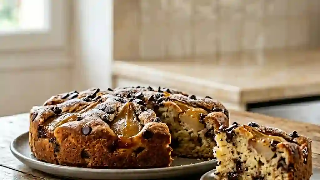 Moelleux fondant poire et pépites de chocolat - Photo de présentation