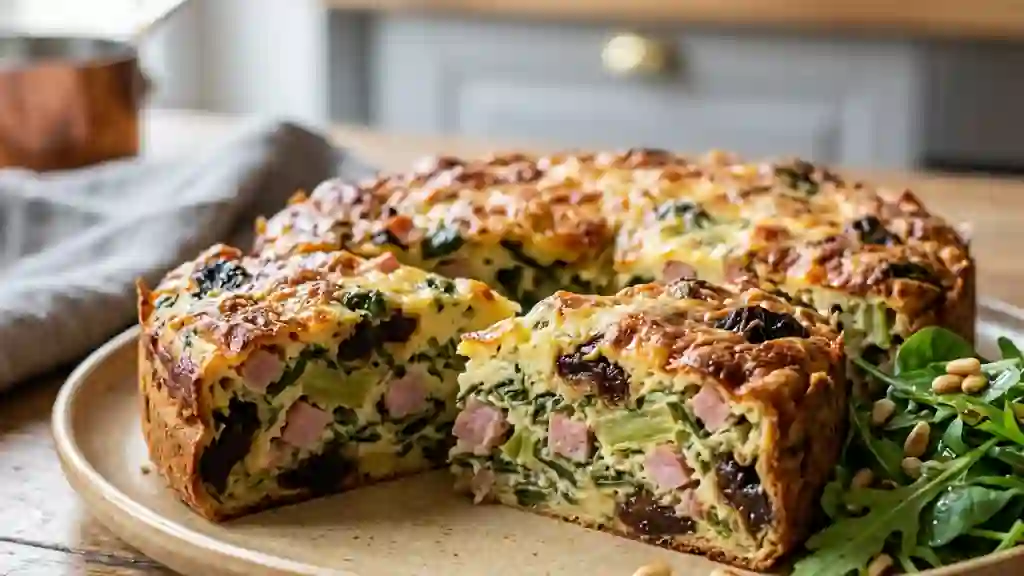 Gâteau de blettes fondant au jambon et pruneaux - Photo de présentation