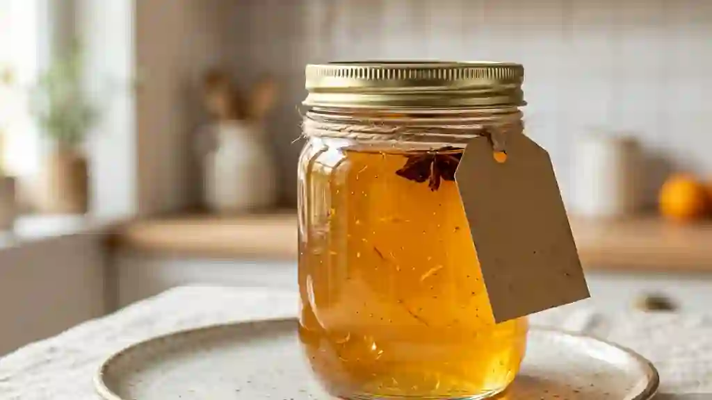 Gelée de vin blanc translucide aux épices douces - Photo de présentation