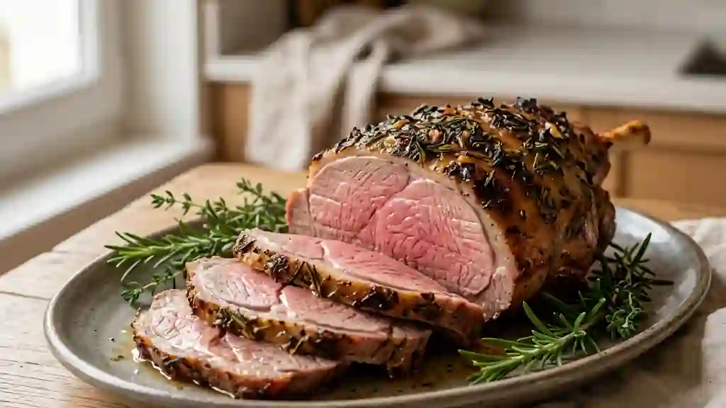 Gigot d'agneau rôti au romarin et à l'ail - Photo de présentation