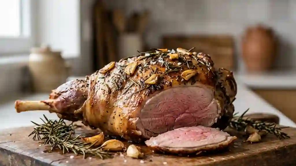 Gigot d'agneau fondant à l'ail et romarin - Photo de présentation