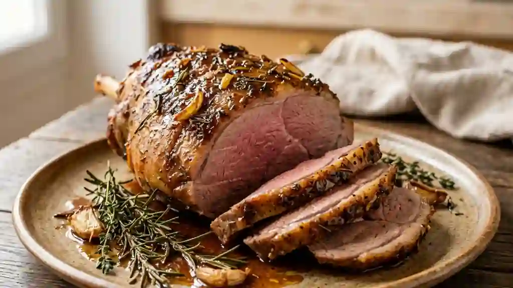 Gigot d'agneau rôti au miel et épices douces - Photo de présentation