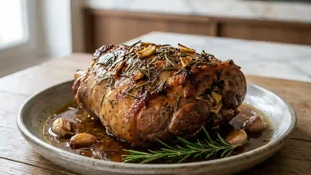 Gigot d'agneau rôti au romarin et ail fondant - Photo de présentation