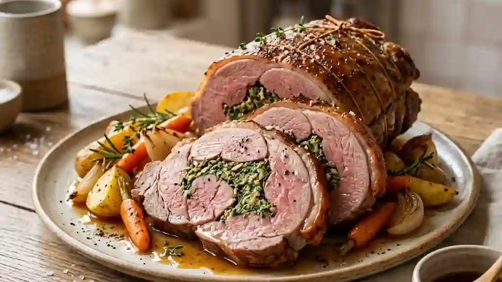 Gigot d'agneau fondant et sa farce aux herbes - Photo de présentation