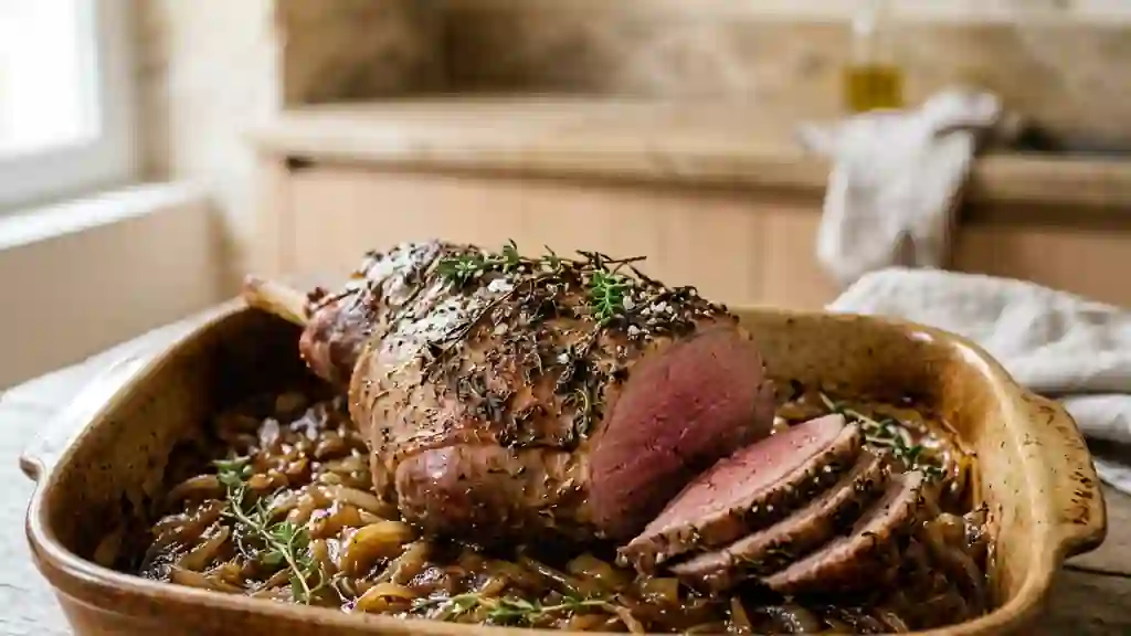 Gigot d'agneau fondant aux oignons confits - Photo de présentation