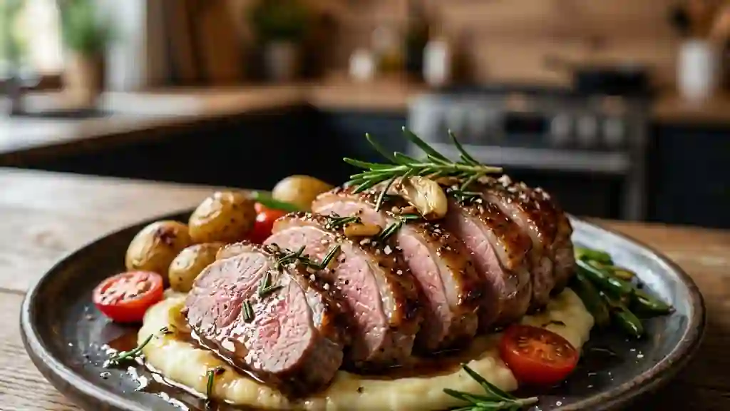 Gigot d'agneau poêlé à l'ail et romarin - Photo de présentation