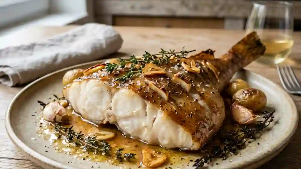 Gigot de lotte rôti à l'ail fondant - Photo de présentation
