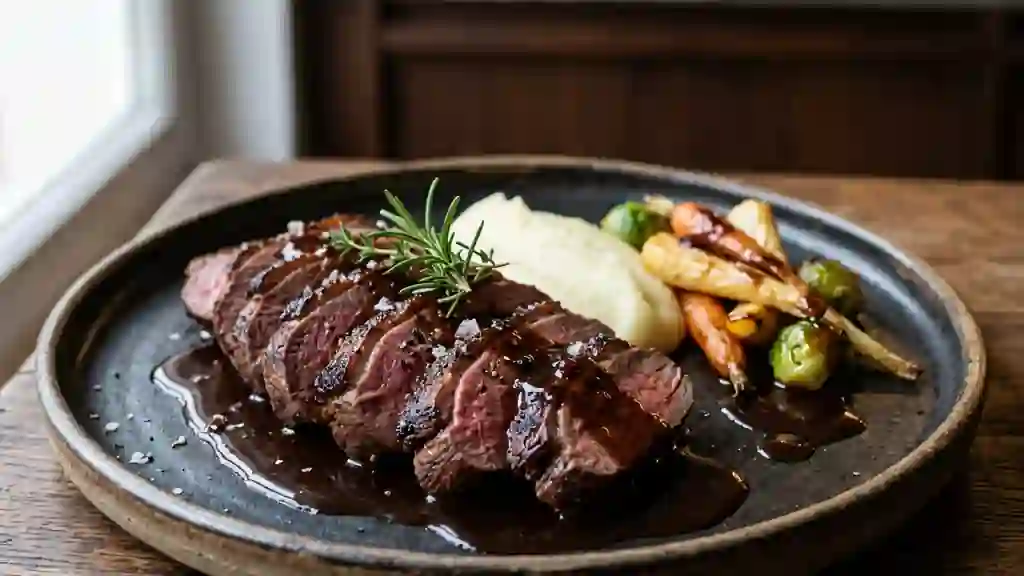 Gigue de chevreuil fondante et sauce corsée - Photo de présentation