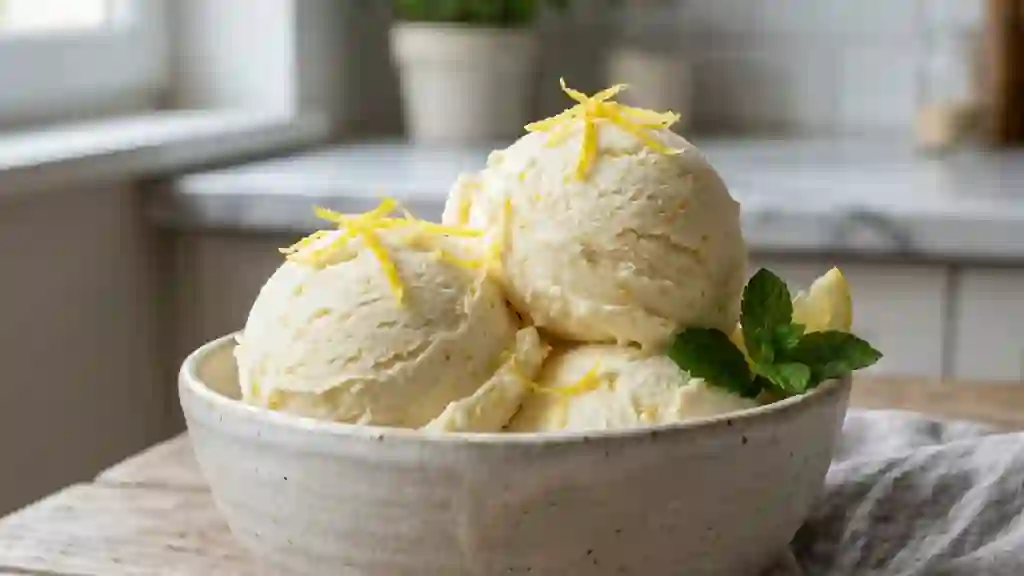 Glace au yaourt au citron givrée et crémeuse - Photo de présentation