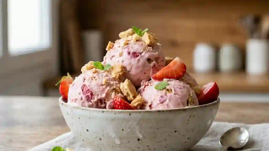 Glace onctueuse fraise et éclats de sablés - Photo de présentation