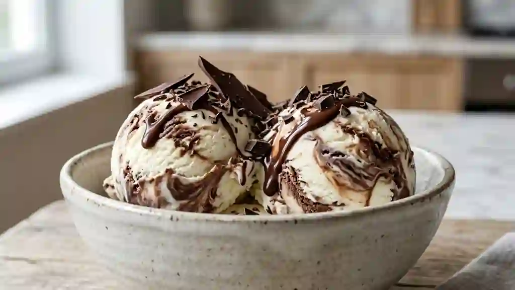 Glace crémeuse mascarpone et marbré chocolat - Photo de présentation