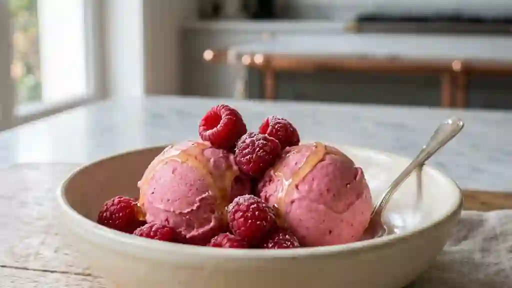 Sorbet crémeux framboise et yaourt au miel - Photo de présentation
