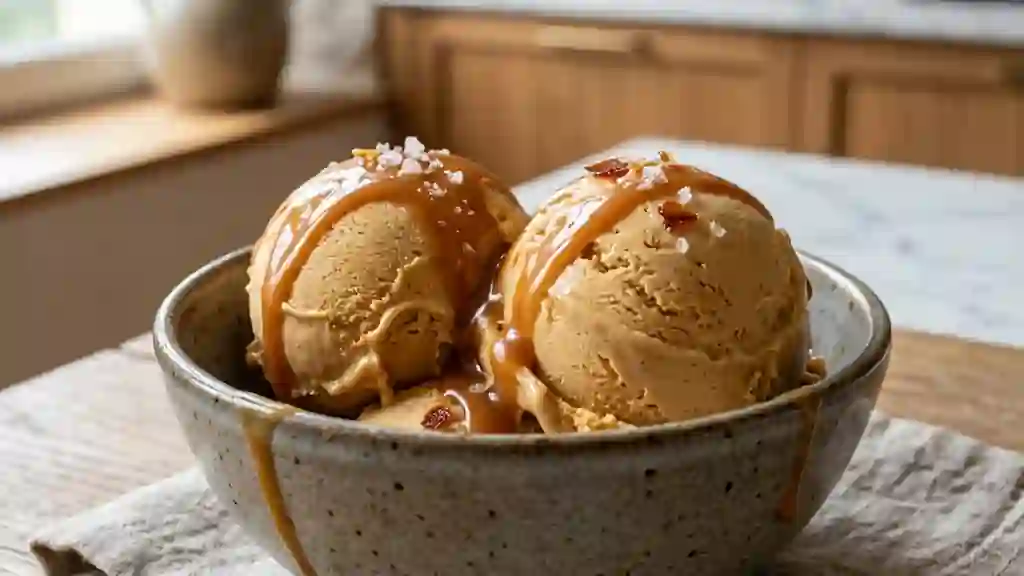 Crème glacée fondante au caramel salé - Photo de présentation