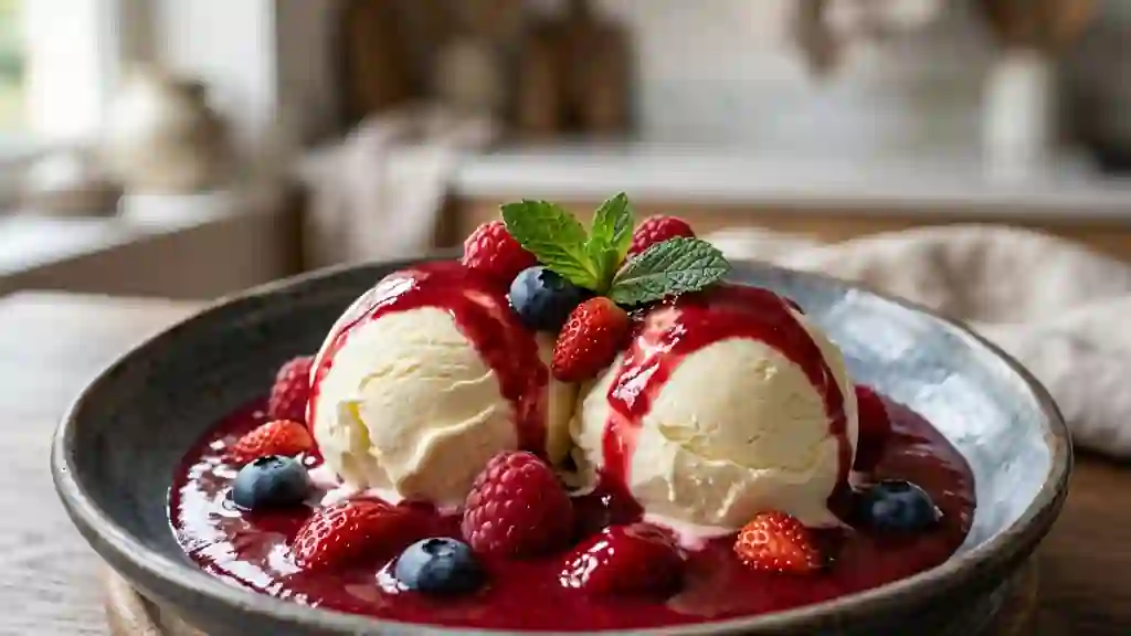 Glace mascarpone onctueuse et coulis acidulé - Photo de présentation