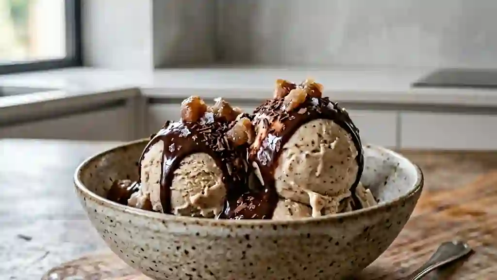 Glace onctueuse aux marrons et coulis noir - Photo de présentation