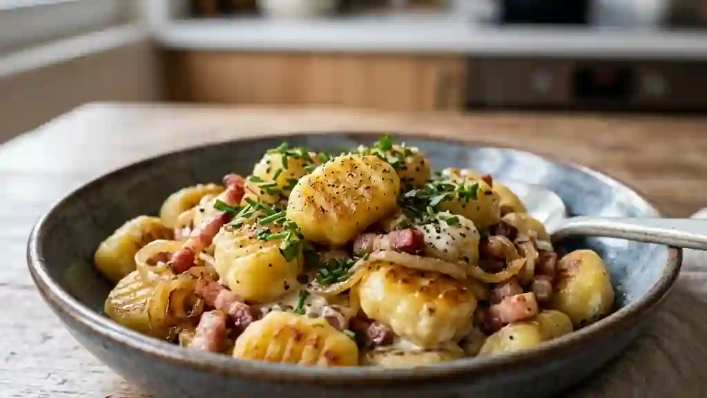 Gnocchis fondants au fromage blanc et lardons - Photo de présentation