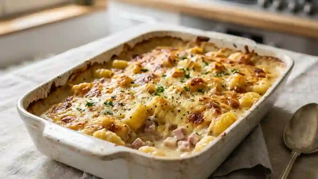 Gnocchis fondants au jambon et fromage gratiné - Photo de présentation
