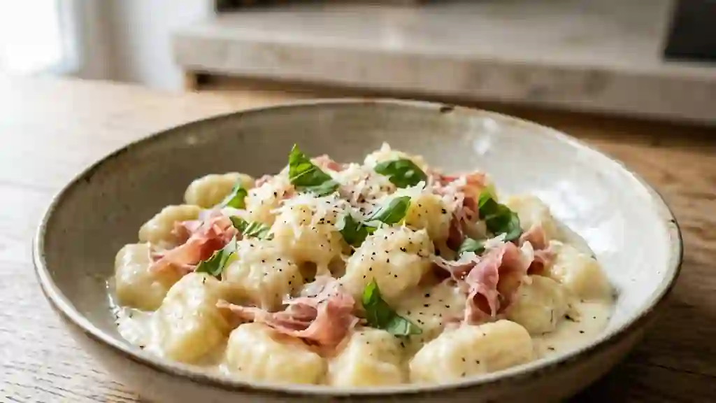Gnocchis onctueux au mascarpone et jambon cru - Photo de présentation