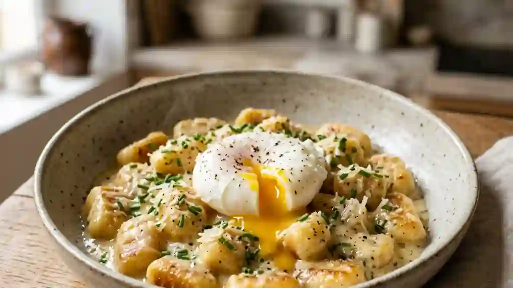 Gnocchis fondants au parmesan et œuf coulant - Photo de présentation