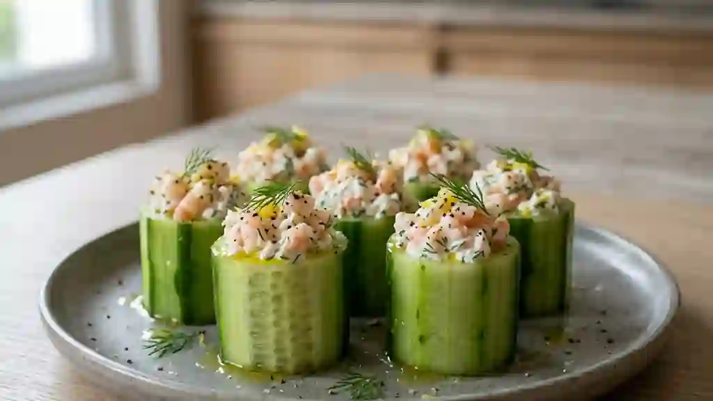 Bouchées de concombre croquantes aux crevettes - Photo de présentation