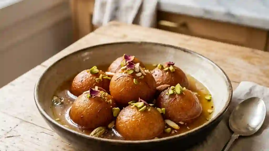 Gulab Jamun fondants au sirop de rose - Photo de présentation