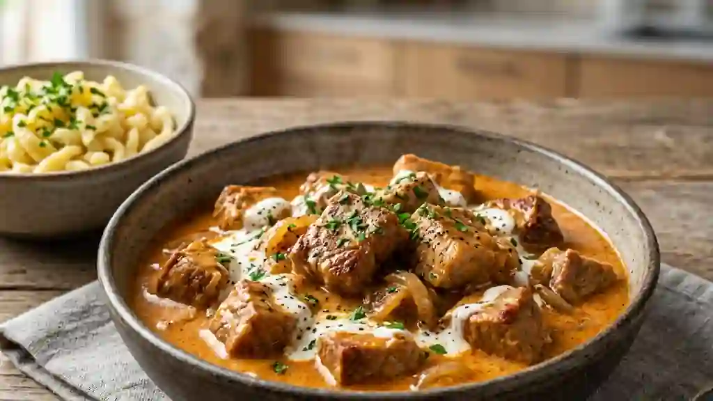 Goulash de porc fondant à la crème - Photo de présentation