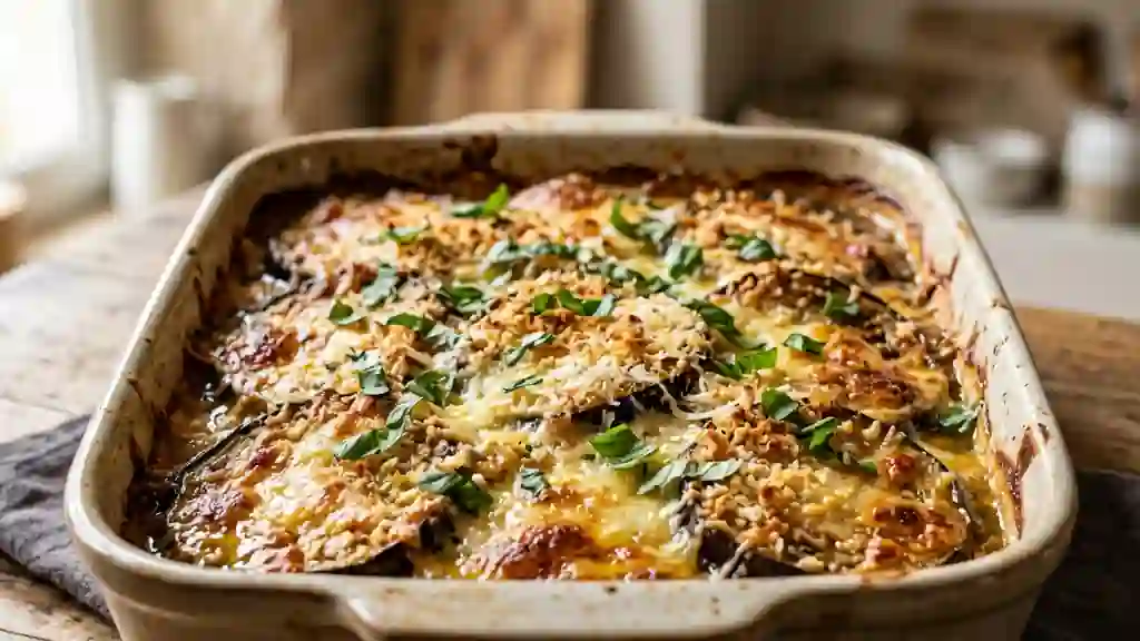 Gratin d'aubergines fondant et parmesan craquant - Photo de présentation