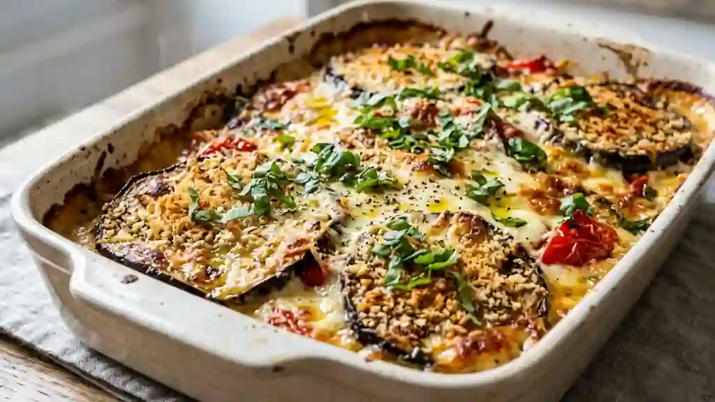 Gratin d'aubergines fondant au fromage frais - Photo de présentation