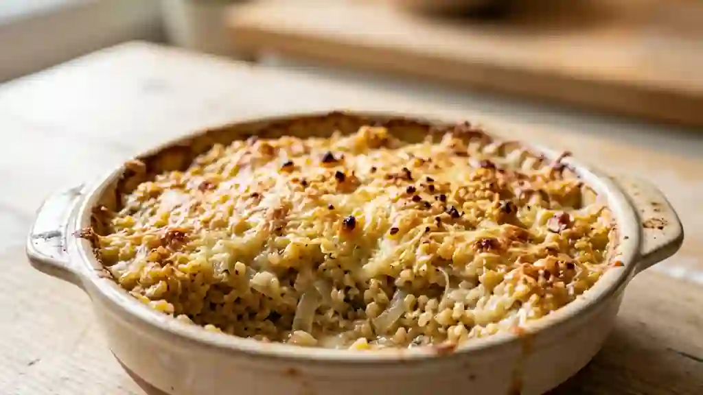 Gratin de boulgour fondant à la crème d'ail - Photo de présentation