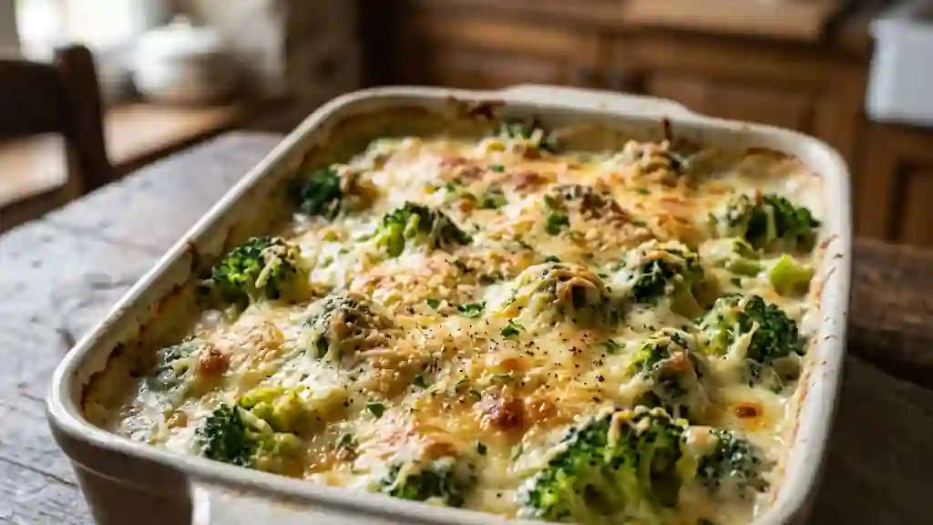 Gratin de brocolis fondant et croûte dorée - Photo de présentation