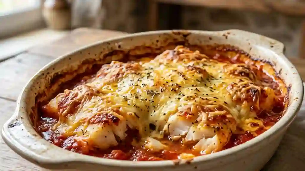 Cabillaud gratiné au coulis de tomate aillé - Photo de présentation