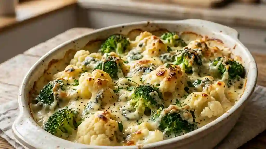 Gratin de chou-fleur et brocoli au bleu crémeux - Photo de présentation